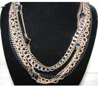 Nuovo Guess Argento+Ottone+Oro + Nero Tono Multi Catena Cristallo Collana