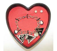 Nuovo GUESS Cofanetto Color Argento Ciondolo Bracciale + Orecchini a Lobo W/
