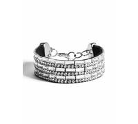 Nuovo GUESS Color Argento,Ecopelle Nera + Strass Trasparente + Baguette