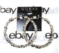 Nuovo Guess Color Argento Lucido Rete Sparks Orecchini a Cerchio