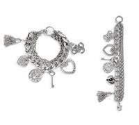 Nuovo GUESS Color Argento Multi-Catena Strato Ciondolo Nappa Logo, Cuore Chiave