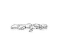 Nuovo GUESS Color Argento Set Di 6 Fiocco, Cristalli, Cuori, Misura 7 DA DONNA
