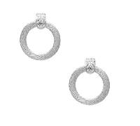 Nuovo GUESS Color Argento Texture Porta Battenti Cristalli Orecchini a Cerchio