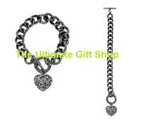 Nuovo Guess Ematite Grigio Fumo Tono Catena Bracciale W/Gonfio Ciondolo a Cuore