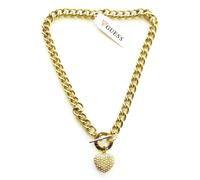 Nuovo Guess In Tonalità Oro Toggle Puffed Heart Charm Collana Con Rhinestone