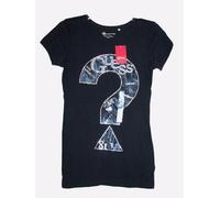 Nuovo Guess Jet Black Logo Peace Glam Argento T-Shirt