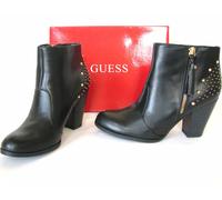 Nuovo Guess Karren Nero Similpelle + Oro Borchie Zip Bootie,Stivali,Shoes + Heel