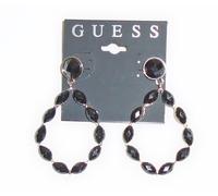 Nuovo Guess Nero Cristallo Strass + Color Argento Teardrop Orecchini a Lobo