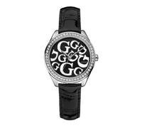Nuovo GUESS Nero Vernice Cinturino IN Pelle Cristalli & G Logo Quadrante