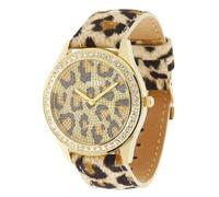 Nuovo GUESS Oro Nero Marrone Beige Ghepardo Leopardo Pelle Cristalli Orologio
