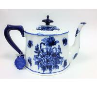 Nuovo,I.Godinger Bianco + Blu Royal Floreale Porcellana Tè + Caffettiera,Teiera