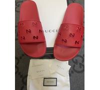 Nuovo IN Scatola 100% Autentico Gucci Monogramma Gomma Slides Gg Stampa Misura G