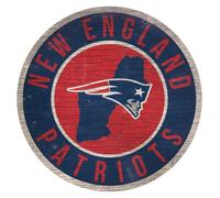 Nuovo Inghilterra Patriots Cerchio W/ Stato Calcio Legno Segnale 12 " Rotondo