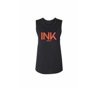 Nuovo Inkaddict Donna Inchiostro III Brillantini Muscolo Canottiera Nero / Coral