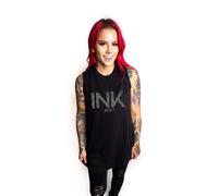 Nuovo Inkaddict Donna Inchiostro III Brillantini Muscolo Canottiera Nero/Multi