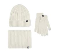 Nuovo inverno ispessito caldo cappello sciarpa guanto lavorato a maglia tre set sciarpa guanti cappello set, bianco, Taglia unica