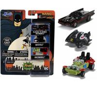 Nuovo Jada Nano 3pc Batman 1966 TV Classico Batmobile Batcycle Jokermobile -