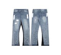 Nuovo Jeans di Moda Unisex in Denim - Lavato Micro-Flared, Loose Fit, Patchwork Nero E Blu, Design Adatto alle Donne per Uomini E Donne-Color-4||m