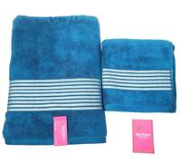 Nuovo JUICY COUTURE 2 PC Set Acciaio Blu, Con Argento Righe Cotone Bagno, Mano