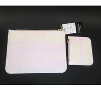 Nuovo Kensie Set Di 2 Bianco Iridescente Arcobaleno Similpelle, Zip, Bustina Dei