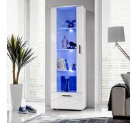 Komodee, Vetrina Armadio Alessandria, Bianco/Bianco, Larghezza 60 cm x Altezza 192 cm x Profondità 42 cm, LED Blu, 3 Ripiani in Vetro, Per Soggiorno, Camera Da Letto, Ingresso
