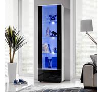Komodee, Vetrina Armadio Alessandria, Bianco/Nero, Larghezza 60 cm x Altezza 192 cm x Profondità 42 cm, LED RGB, 3 Ripiani in Vetro, Per Soggiorno, Camera Da Letto, Ingresso
