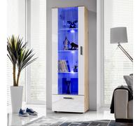 Komodee, Vetrina Armadio Alessandria, Wotan/Bianco, Larghezza 60 cm x Altezza 192 cm x Profondità 42 cm, Senza LED, 3 Ripiani in Vetro, Per Soggiorno, Camera Da Letto, Ingresso