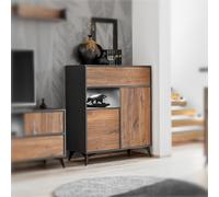 Komodee, Cassettiera a buffet Orvieto 3D, rovere antracite, larghezza 100 cm x altezza 113,5 cm x profondità 40 cm, LED, per soggiorno, camera da letto