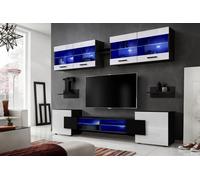 NUOVO komodee Foggia Set Di Mobili RTV, Bianco Nero Rovere LED ripiani in vetro