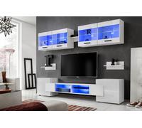 NUOVO komodee Foggia Set Di Mobili RTV, Bianco Nero Rovere LED ripiani in vetro