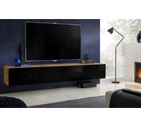 Komodee, Mobile da Banco TV Loreto, Wotan/Nero Larghezza 200 cm x Altezza 30 cm x Profondità 41,5 cm, Stile Moderno/Minimalista, Per Soggiorno, Camera Da Letto