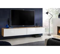 Komodee, Mobile da Banco TV Loreto, Wotan/Bianco Larghezza 200 cm x Altezza 30 cm x Profondità 41,5 cm, Stile Moderno/Minimalista, Per Soggiorno, Camera Da Letto