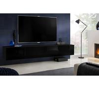 Komodee, Mobile da Banco TV Loreto, Nero/Nero Larghezza 200 cm x Altezza 30 cm x Profondità 41,5 cm, Stile Moderno/Minimalista, Per Soggiorno, Camera Da Letto