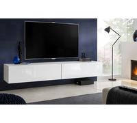 Komodee, Mobile da Banco TV Loreto, Bianco/Bianco Larghezza 200 cm x Altezza 30 cm x Profondità 41,5 cm, Stile Moderno/Minimalista, Per Soggiorno, Camera Da Letto