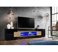 NUOVO komodee Mobile TV Merano, Nero Bianco Effetto Legno, Illuminazione LED