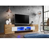 NUOVO komodee Mobile TV Merano, Nero Bianco Effetto Legno, Illuminazione LED