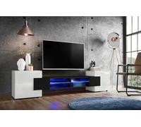 NUOVO komodee Mobile TV Merano, Nero Bianco Effetto Legno, Illuminazione LED