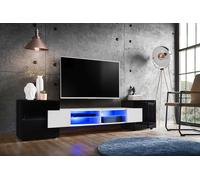 NUOVO komodee Mobile TV Merano, Nero Bianco Effetto Legno, Illuminazione LED