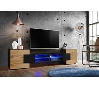 NUOVO komodee Mobile TV Merano, Nero Bianco Effetto Legno, Illuminazione LED