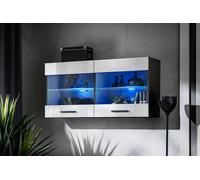 NUOVO, komodee, Savona Vetrina, Bianco Nero Rovere, LED, ripiani vetro, 2 ante