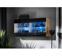 NUOVO, komodee, Savona Vetrina, Bianco Nero Rovere, LED, ripiani vetro, 2 ante