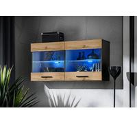 NUOVO, komodee, Savona Vetrina, Bianco Nero Rovere, LED, ripiani vetro, 2 ante