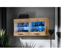 Komodee, Vetrina Savona - Armadio in vetro, Wotan/Wotan, larghezza 100 cm x altezza 50 cm x profondità 30 cm, senza LED, 2 ripiani in vetro, 2 ante per soggiorno, cucina