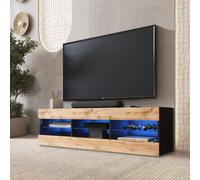 Komodee, Tivoli RTV 140, Mobile Porta TV, Nero/Wotan, con Luci LED RGB, con 3 ripiani in vetro, 35 x 140 x 40,5 cm, per soggiorno, sala da pranzo e camera da letto