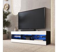 Komodee, Tivoli RTV 140, Mobile Porta TV, Nero/Bianco, con 3 ripiani in vetro, 35 x 140 x 40,5 cm, per soggiorno, sala da pranzo e camera da letto