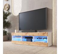 Komodee, Tivoli RTV 140, Mobile Porta TV, Bianco/Wotan, con Luci LED Blu, con 3 ripiani in vetro, 35 x 140 x 40,5 cm, per soggiorno, sala da pranzo e camera da letto