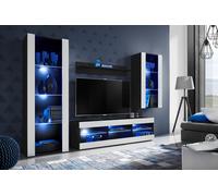 NUOVO komodee Tivoli Set Medio Parete Attrezzata, Rovero, Bianco, Nero, LED