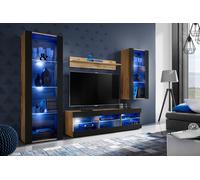 NUOVO komodee Tivoli Set Medio Parete Attrezzata, Rovero, Bianco, Nero, LED