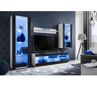 NUOVO komodee Tivoli Set Medio Parete Attrezzata, Rovero, Bianco, Nero, LED