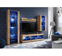 NUOVO komodee Tivoli Set Medio Parete Attrezzata, Rovero, Bianco, Nero, LED